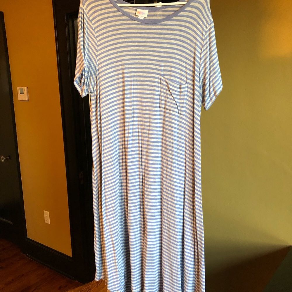 XL blue and gray striped LuLaRoe carly dress